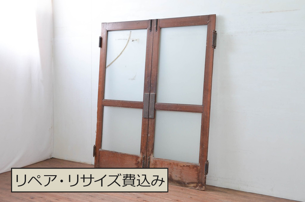アンティーク建具　レトロな雰囲気漂う両開きドア1対2セット(ガラス扉、玄関扉)(R-080895)