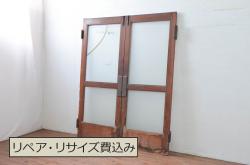 アンティーク建具　レトロな雰囲気漂う両開きドア1対2セット(ガラス扉、玄関扉)(R-080895)