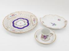 ドイツ　Dresden(ドレスデン)　カール・ティーメ工房　金彩　透かし　花柄　リーフプレート　デミタスカップ&ソーサー　煌びやかで麗しいプレート2枚&C&Sセット(フラワー、ディッシュ、中皿、変形皿、洋食器)(R-081213)
