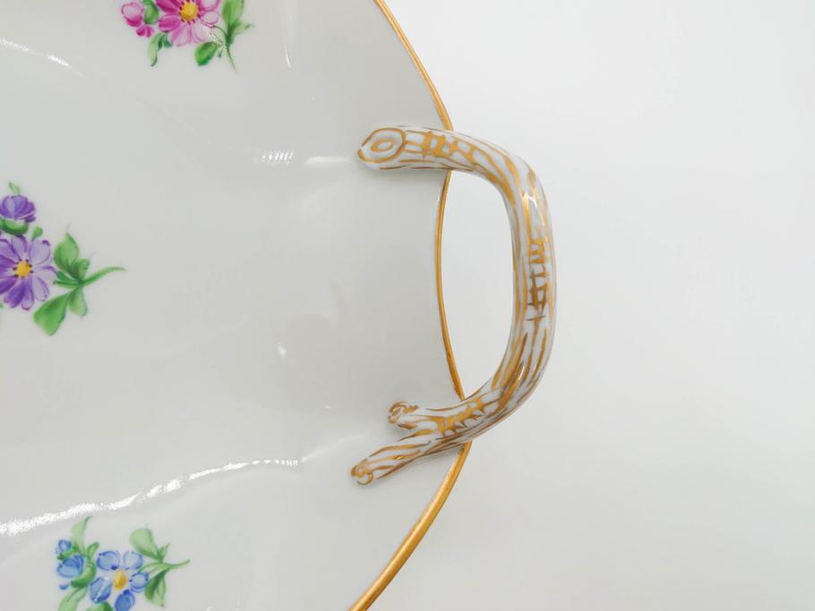 ドイツ　Dresden(ドレスデン)　カール・ティーメ工房　金彩　透かし　花柄　リーフプレート　デミタスカップ&ソーサー　煌びやかで麗しいプレート2枚&C&Sセット(フラワー、ディッシュ、中皿、変形皿、洋食器)(R-081213)
