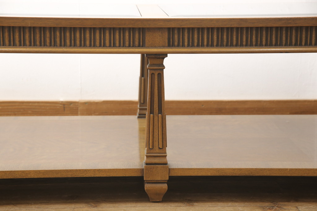 中古　美品　DREXEL HERITAGE(ドレクセルヘリテイジ)　高級感たっぷりなガラストップのローテーブル(定価約60万円)(センターテーブル、リビングテーブル)(R-057069)