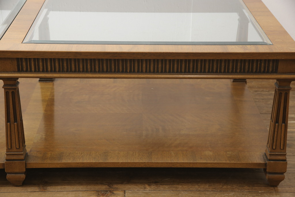 中古　美品　DREXEL HERITAGE(ドレクセルヘリテイジ)　高級感たっぷりなガラストップのローテーブル(定価約60万円)(センターテーブル、リビングテーブル)(R-057069)