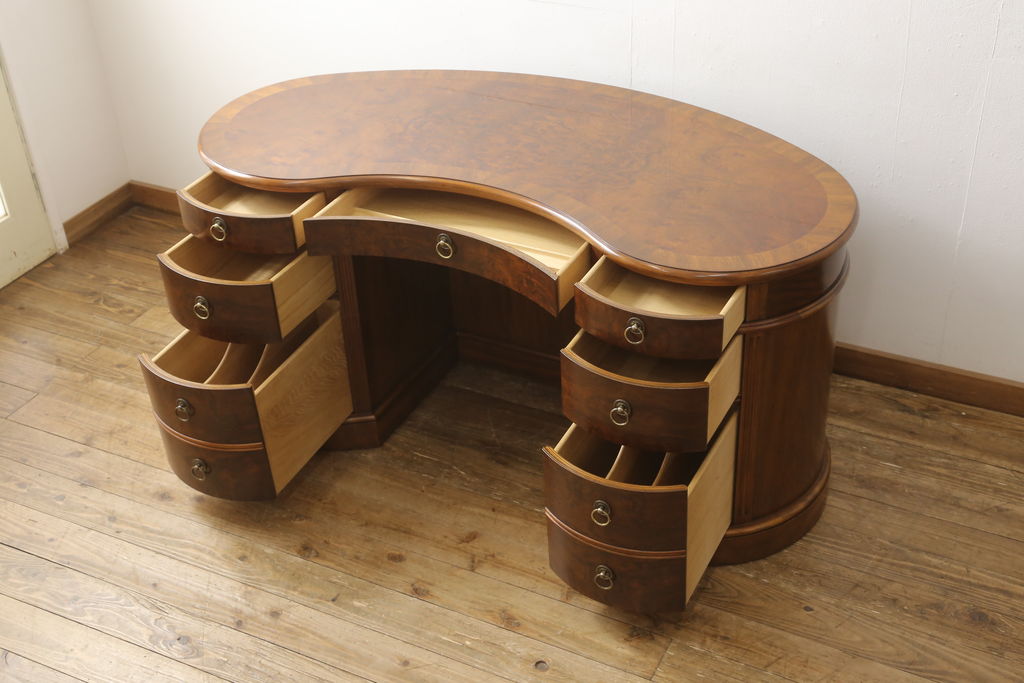 中古　美品　DREXEL HERITAGE(ドレクセルヘリテイジ)　Cameo Classics(キャメオクラシックス)　高級感溢れるキドニーデスク(定価約170万円)(両袖デスク、机、在宅ワーク、在宅用ワークデスク、カウンターテーブル)(R-057850)