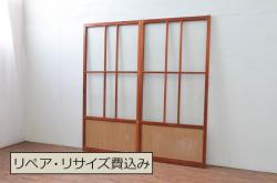 アンティーク建具　どこか懐かしい雰囲気溢れる障子戸2枚セット(引き戸、障子窓)(R-069639)
