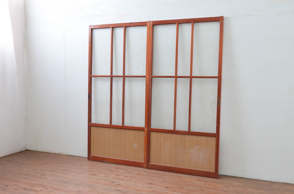 ビンテージ建具　レトロな空間を演出するガラス戸2枚セット(引き戸、ヴィンテージ)(R-080899)