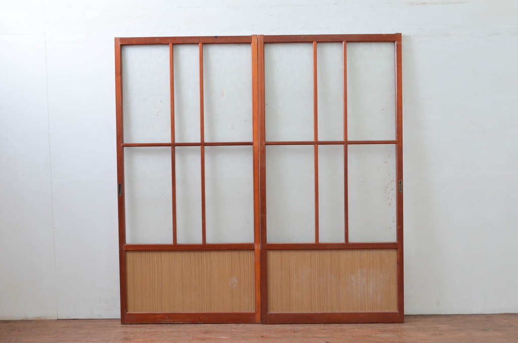 ビンテージ建具　レトロな空間を演出するガラス戸2枚セット(引き戸、ヴィンテージ)(R-080899)