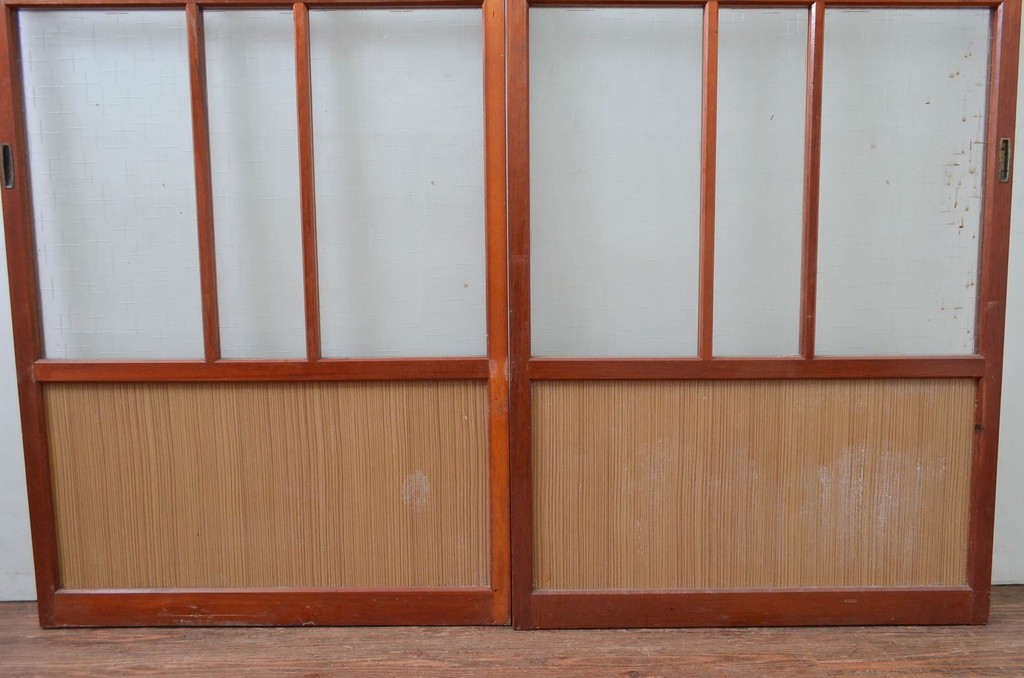 ビンテージ建具　レトロな空間を演出するガラス戸2枚セット(引き戸、ヴィンテージ)(R-080899)