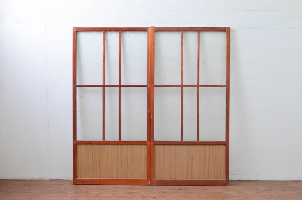 ビンテージ建具　レトロな空間を演出するガラス戸2枚セット(引き戸、ヴィンテージ)(R-080899)