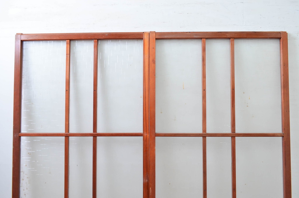 ビンテージ建具　レトロな空間を演出するガラス戸2枚セット(引き戸、ヴィンテージ)(R-080899)