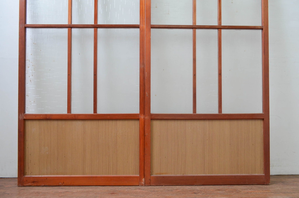 ビンテージ建具　レトロな空間を演出するガラス戸2枚セット(引き戸、ヴィンテージ)(R-080899)