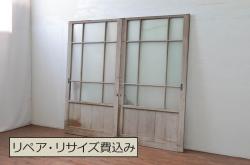 アンティーク建具　大正ロマン　ノスタルジックな雰囲気溢れるガラス窓2枚セット(引き戸、ガラス戸)(R-077987)