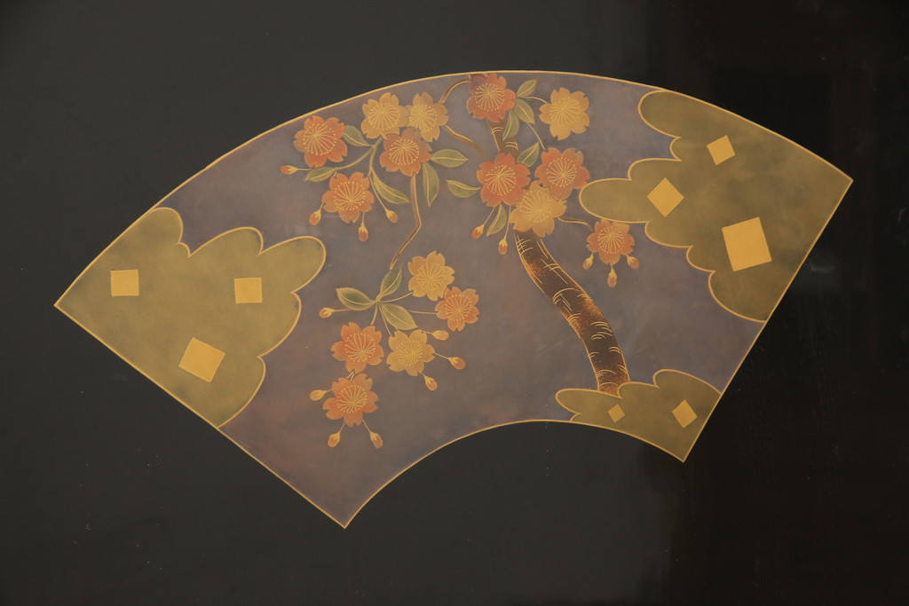 ビンテージ　輪島塗り　美しい扇の蒔絵が印象的な衝立て(仕切り、パーテーション、つい立て、ヴィンテージ)(R-057091)