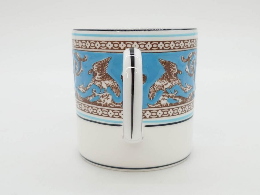 イギリス　WEDGWOOD(ウェッジウッド)　FLORENTINE TURQUOISE(フロレンティーン ターコイズ)　重厚感ある佇まいのコーヒーカップ&ソーサー4客セット(グロテスク文様、フルーツ、果物、C&S、洋食器、英国)(R-081216)