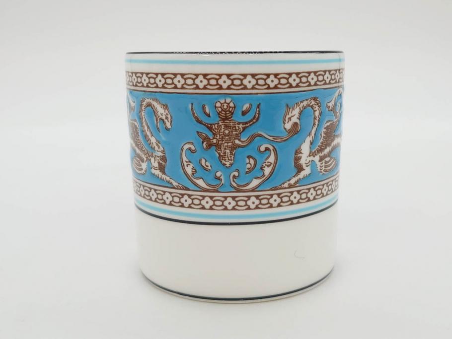 イギリス　WEDGWOOD(ウェッジウッド)　FLORENTINE TURQUOISE(フロレンティーン ターコイズ)　重厚感ある佇まいのコーヒーカップ&ソーサー4客セット(グロテスク文様、フルーツ、果物、C&S、洋食器、英国)(R-081216)