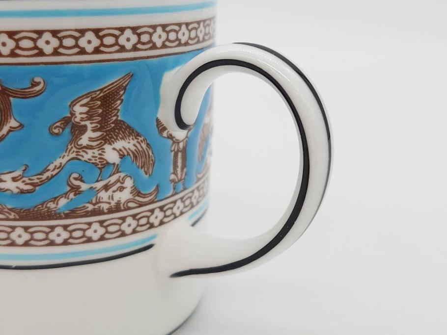 イギリス　WEDGWOOD(ウェッジウッド)　FLORENTINE TURQUOISE(フロレンティーン ターコイズ)　重厚感ある佇まいのコーヒーカップ&ソーサー4客セット(グロテスク文様、フルーツ、果物、C&S、洋食器、英国)(R-081216)
