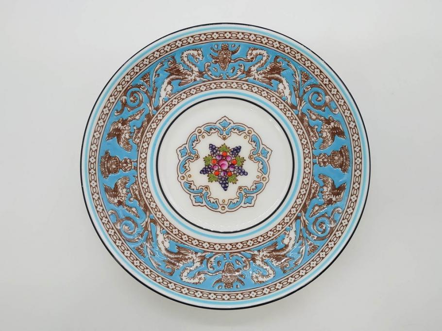 イギリス　WEDGWOOD(ウェッジウッド)　FLORENTINE TURQUOISE(フロレンティーン ターコイズ)　重厚感ある佇まいのコーヒーカップ&ソーサー4客セット(グロテスク文様、フルーツ、果物、C&S、洋食器、英国)(R-081216)