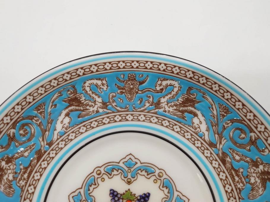 イギリス　WEDGWOOD(ウェッジウッド)　FLORENTINE TURQUOISE(フロレンティーン ターコイズ)　重厚感ある佇まいのコーヒーカップ&ソーサー4客セット(グロテスク文様、フルーツ、果物、C&S、洋食器、英国)(R-081216)