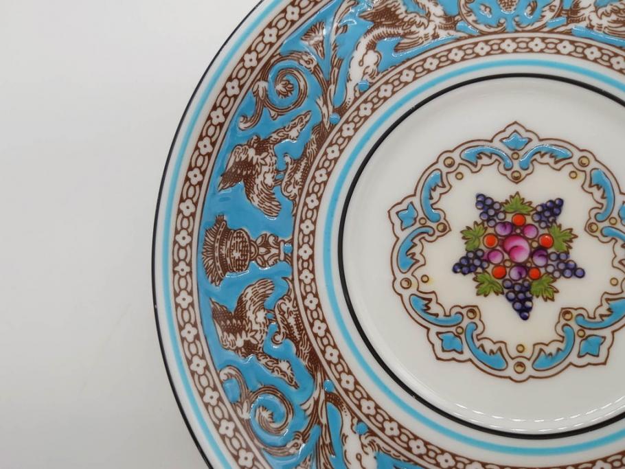 イギリス　WEDGWOOD(ウェッジウッド)　FLORENTINE TURQUOISE(フロレンティーン ターコイズ)　重厚感ある佇まいのコーヒーカップ&ソーサー4客セット(グロテスク文様、フルーツ、果物、C&S、洋食器、英国)(R-081216)