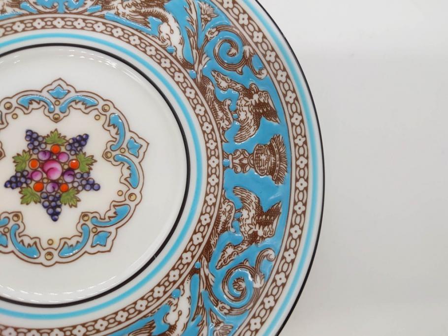イギリス　WEDGWOOD(ウェッジウッド)　FLORENTINE TURQUOISE(フロレンティーン ターコイズ)　重厚感ある佇まいのコーヒーカップ&ソーサー4客セット(グロテスク文様、フルーツ、果物、C&S、洋食器、英国)(R-081216)