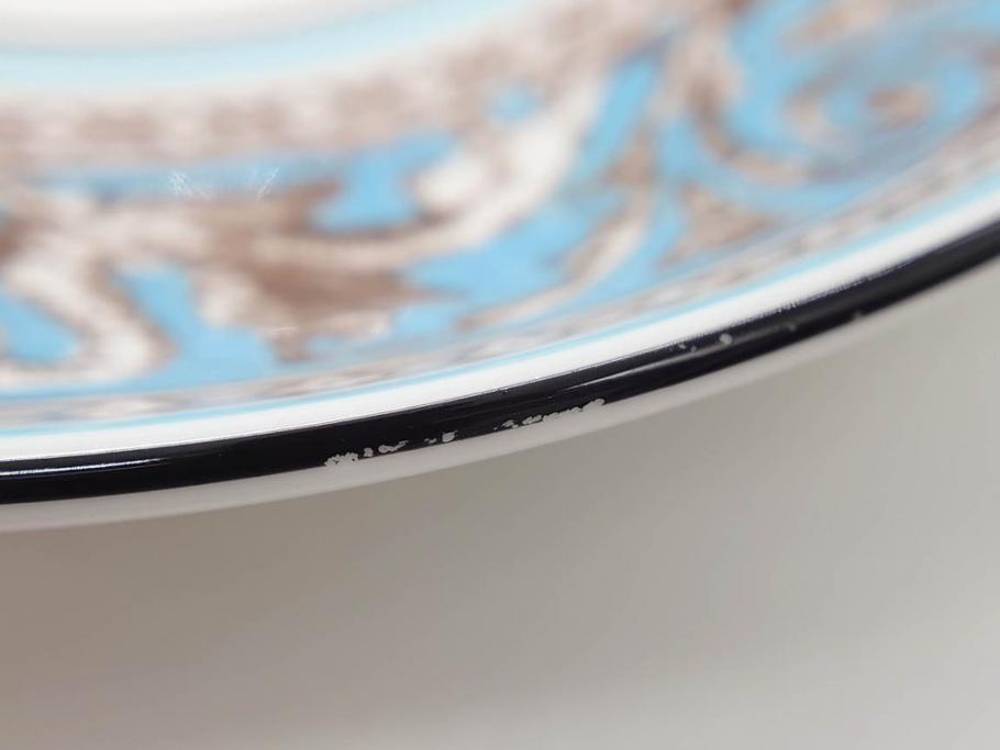 イギリス　WEDGWOOD(ウェッジウッド)　FLORENTINE TURQUOISE(フロレンティーン ターコイズ)　重厚感ある佇まいのコーヒーカップ&ソーサー4客セット(グロテスク文様、フルーツ、果物、C&S、洋食器、英国)(R-081216)