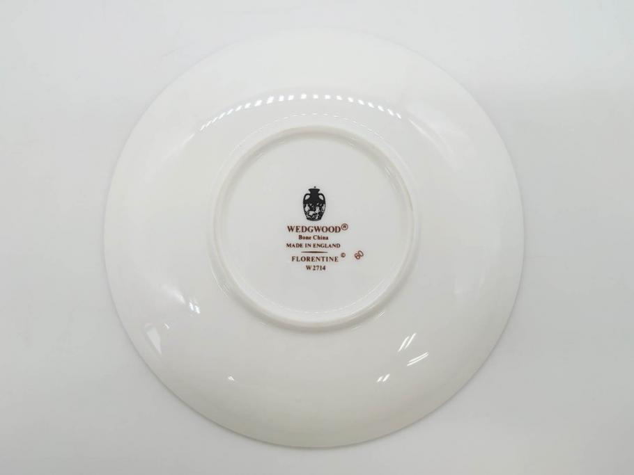イギリス　WEDGWOOD(ウェッジウッド)　FLORENTINE TURQUOISE(フロレンティーン ターコイズ)　重厚感ある佇まいのコーヒーカップ&ソーサー4客セット(グロテスク文様、フルーツ、果物、C&S、洋食器、英国)(R-081216)