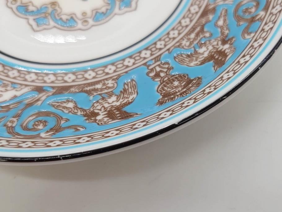イギリス　WEDGWOOD(ウェッジウッド)　FLORENTINE TURQUOISE(フロレンティーン ターコイズ)　重厚感ある佇まいのコーヒーカップ&ソーサー4客セット(グロテスク文様、フルーツ、果物、C&S、洋食器、英国)(R-081216)