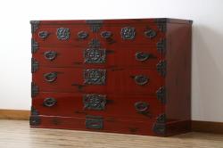 中古　美品　最高級特注品　超希少　激レア品　根来塗り　桜木作　朱色と黒のコントラストが美しい岩谷堂箪笥(和タンス、整理箪笥、収納箪笥、衣装箪笥、引き出し)(定価推定約90万円)(R-073781)