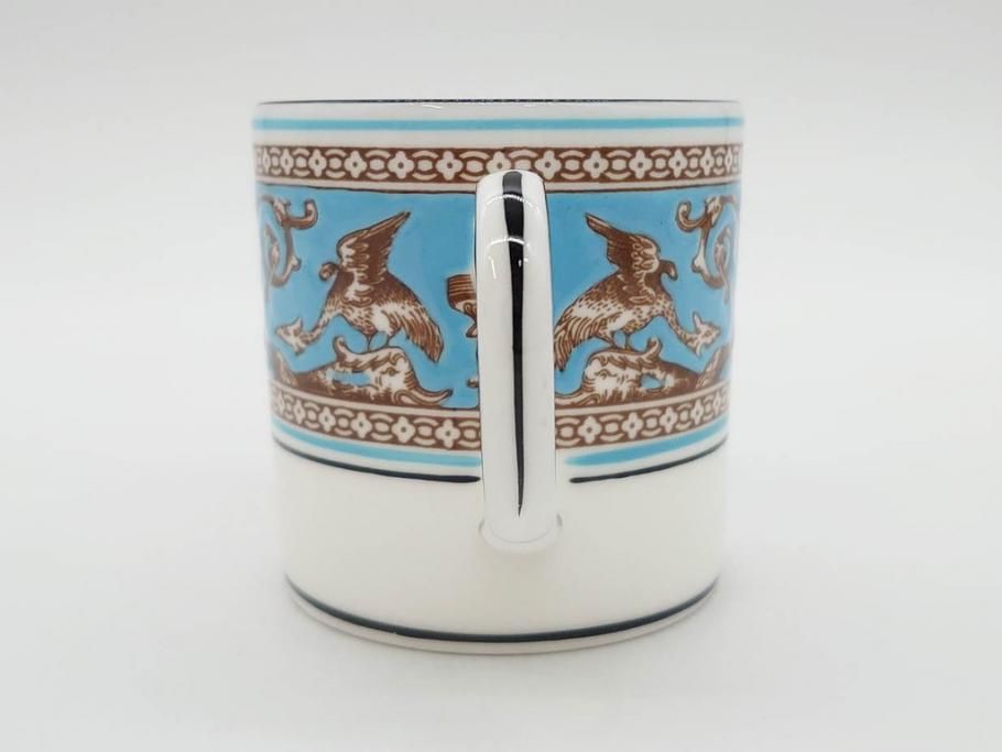 イギリス　WEDGWOOD(ウェッジウッド)　FLORENTINE TURQUOISE(フロレンティーン ターコイズ)　優雅な時間を演出するコーヒーカップ&ソーサー3客セット(グロテスク文様、フルーツ、果物、洋食器、英国)(R-081217)