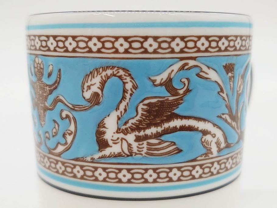 イギリス　WEDGWOOD(ウェッジウッド)　FLORENTINE TURQUOISE(フロレンティーン ターコイズ)　優雅な時間を演出するコーヒーカップ&ソーサー3客セット(グロテスク文様、フルーツ、果物、洋食器、英国)(R-081217)