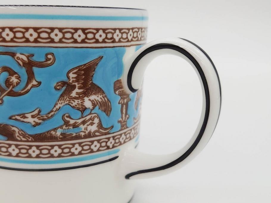 イギリス　WEDGWOOD(ウェッジウッド)　FLORENTINE TURQUOISE(フロレンティーン ターコイズ)　優雅な時間を演出するコーヒーカップ&ソーサー3客セット(グロテスク文様、フルーツ、果物、洋食器、英国)(R-081217)