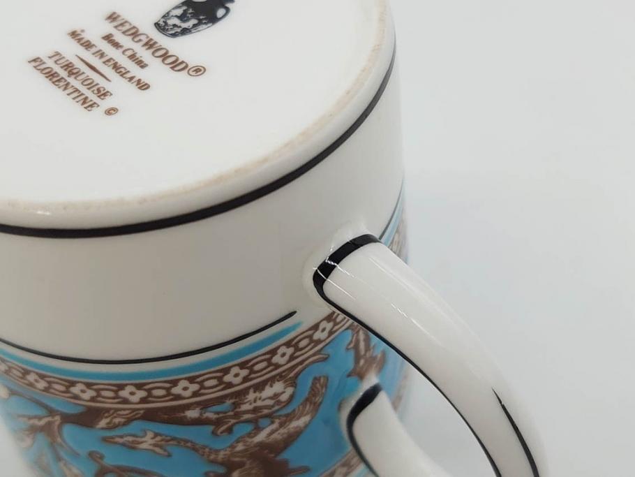 イギリス　WEDGWOOD(ウェッジウッド)　FLORENTINE TURQUOISE(フロレンティーン ターコイズ)　優雅な時間を演出するコーヒーカップ&ソーサー3客セット(グロテスク文様、フルーツ、果物、洋食器、英国)(R-081217)