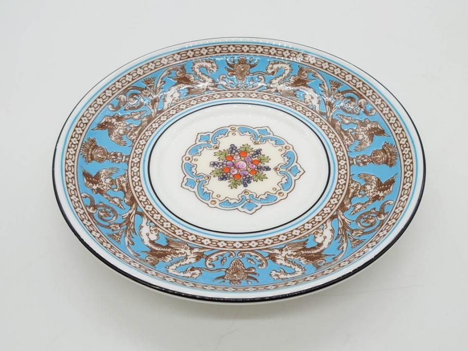 イギリス　WEDGWOOD(ウェッジウッド)　FLORENTINE TURQUOISE(フロレンティーン ターコイズ)　優雅な時間を演出するコーヒーカップ&ソーサー3客セット(グロテスク文様、フルーツ、果物、洋食器、英国)(R-081217)