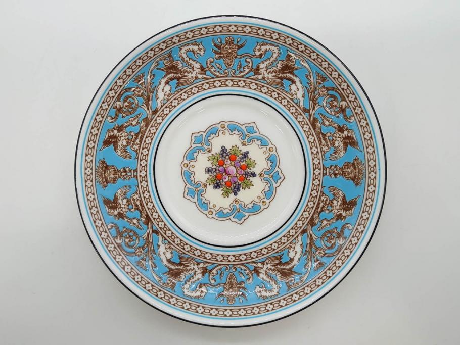 イギリス　WEDGWOOD(ウェッジウッド)　FLORENTINE TURQUOISE(フロレンティーン ターコイズ)　優雅な時間を演出するコーヒーカップ&ソーサー3客セット(グロテスク文様、フルーツ、果物、洋食器、英国)(R-081217)