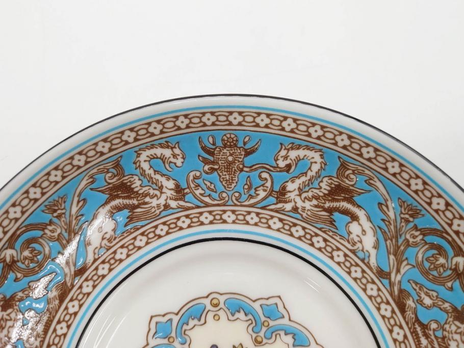 イギリス　WEDGWOOD(ウェッジウッド)　FLORENTINE TURQUOISE(フロレンティーン ターコイズ)　優雅な時間を演出するコーヒーカップ&ソーサー3客セット(グロテスク文様、フルーツ、果物、洋食器、英国)(R-081217)