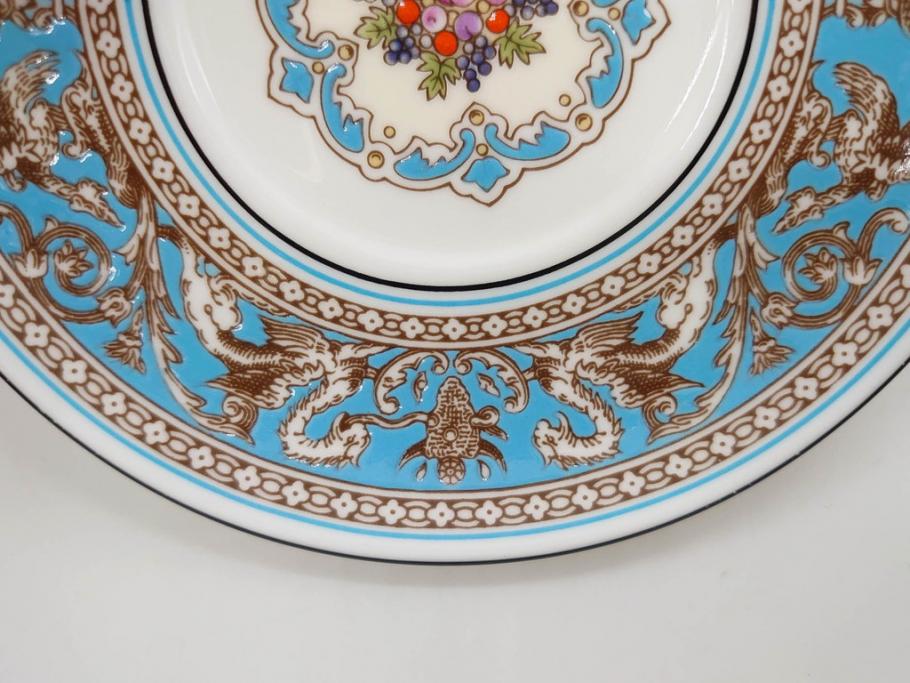 イギリス　WEDGWOOD(ウェッジウッド)　FLORENTINE TURQUOISE(フロレンティーン ターコイズ)　優雅な時間を演出するコーヒーカップ&ソーサー3客セット(グロテスク文様、フルーツ、果物、洋食器、英国)(R-081217)
