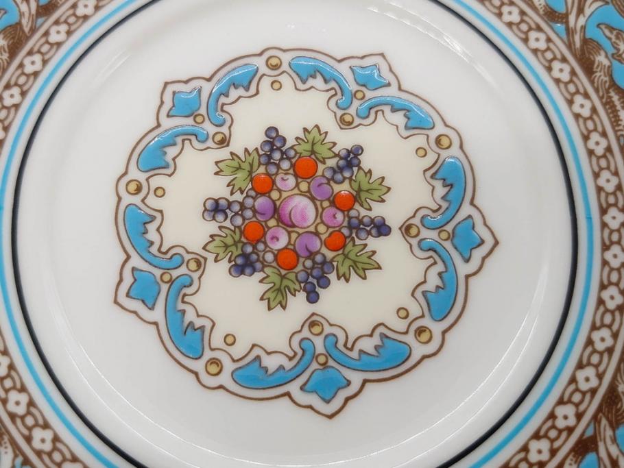 イギリス　WEDGWOOD(ウェッジウッド)　FLORENTINE TURQUOISE(フロレンティーン ターコイズ)　優雅な時間を演出するコーヒーカップ&ソーサー3客セット(グロテスク文様、フルーツ、果物、洋食器、英国)(R-081217)