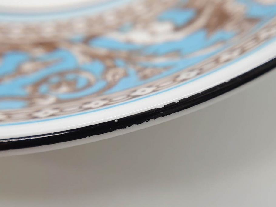 イギリス　WEDGWOOD(ウェッジウッド)　FLORENTINE TURQUOISE(フロレンティーン ターコイズ)　優雅な時間を演出するコーヒーカップ&ソーサー3客セット(グロテスク文様、フルーツ、果物、洋食器、英国)(R-081217)
