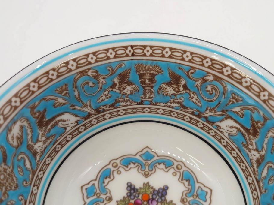 イギリス　WEDGWOOD(ウェッジウッド)　FLORENTINE TURQUOISE(フロレンティーン ターコイズ)　上品な佇まいのティーカップ&ソーサー4客セット(グロテスク文様、フルーツ、果物、ピオニー、C&S、洋食器、英国)(R-081218)