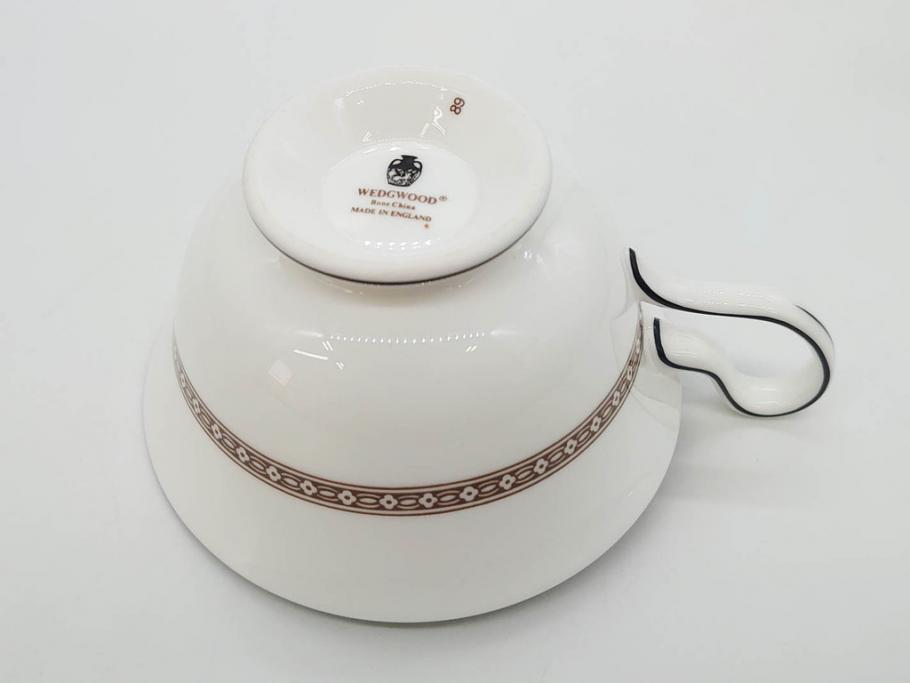 イギリス　WEDGWOOD(ウェッジウッド)　FLORENTINE TURQUOISE(フロレンティーン ターコイズ)　上品な佇まいのティーカップ&ソーサー4客セット(グロテスク文様、フルーツ、果物、ピオニー、C&S、洋食器、英国)(R-081218)