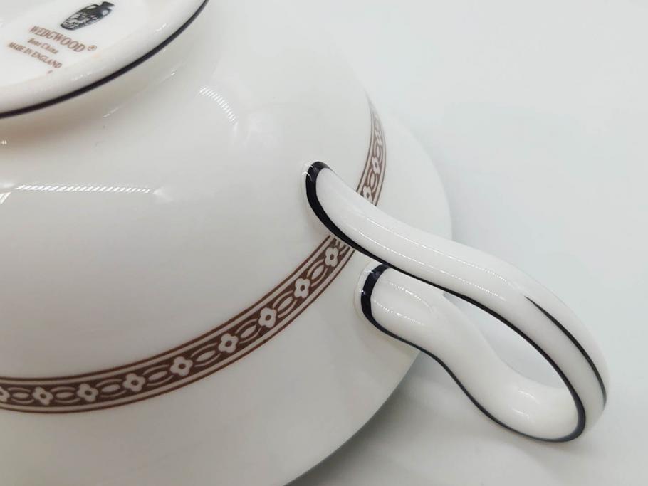 イギリス　WEDGWOOD(ウェッジウッド)　FLORENTINE TURQUOISE(フロレンティーン ターコイズ)　上品な佇まいのティーカップ&ソーサー4客セット(グロテスク文様、フルーツ、果物、ピオニー、C&S、洋食器、英国)(R-081218)