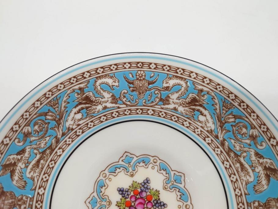 イギリス　WEDGWOOD(ウェッジウッド)　FLORENTINE TURQUOISE(フロレンティーン ターコイズ)　上品な佇まいのティーカップ&ソーサー4客セット(グロテスク文様、フルーツ、果物、ピオニー、C&S、洋食器、英国)(R-081218)