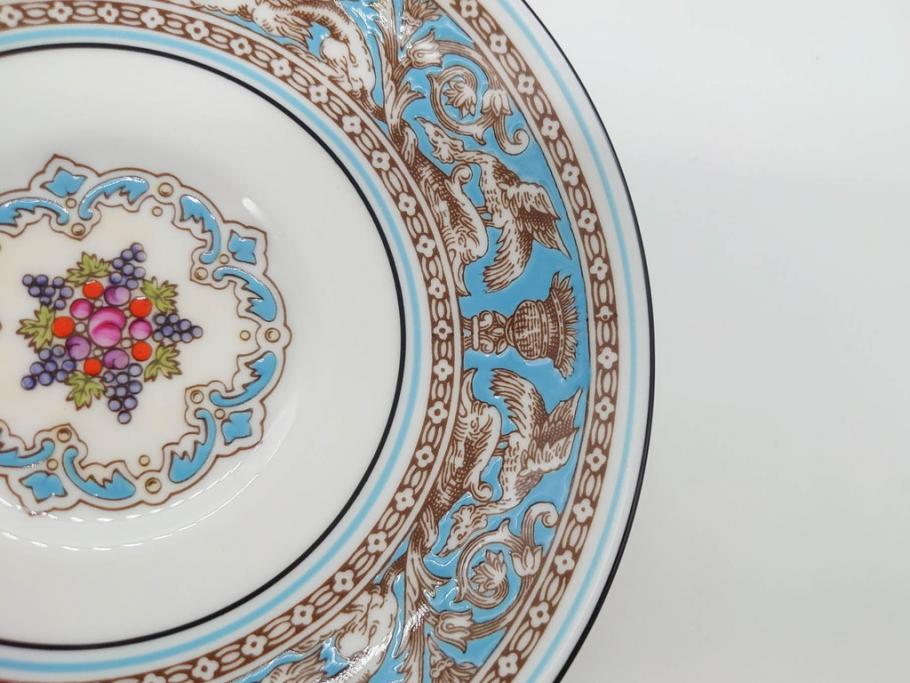 イギリス　WEDGWOOD(ウェッジウッド)　FLORENTINE TURQUOISE(フロレンティーン ターコイズ)　上品な佇まいのティーカップ&ソーサー4客セット(グロテスク文様、フルーツ、果物、ピオニー、C&S、洋食器、英国)(R-081218)