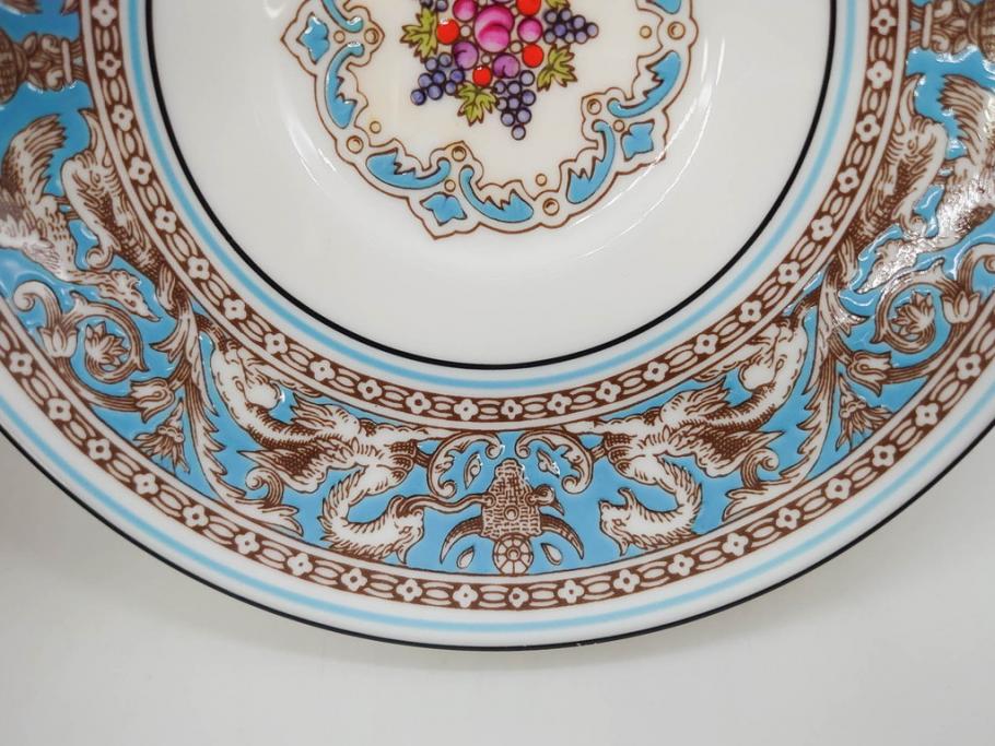 イギリス　WEDGWOOD(ウェッジウッド)　FLORENTINE TURQUOISE(フロレンティーン ターコイズ)　上品な佇まいのティーカップ&ソーサー4客セット(グロテスク文様、フルーツ、果物、ピオニー、C&S、洋食器、英国)(R-081218)