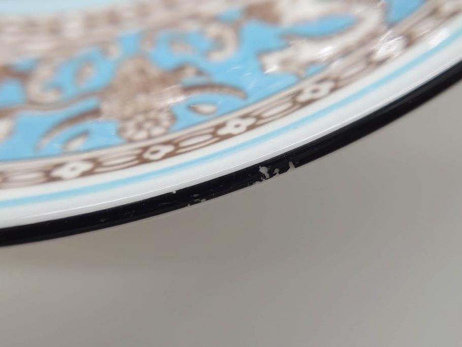 イギリス　WEDGWOOD(ウェッジウッド)　FLORENTINE TURQUOISE(フロレンティーン ターコイズ)　上品な佇まいのティーカップ&ソーサー4客セット(グロテスク文様、フルーツ、果物、ピオニー、C&S、洋食器、英国)(R-081218)