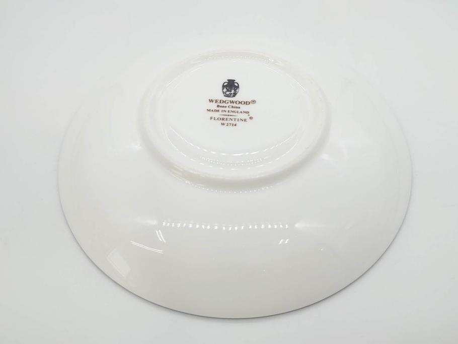 イギリス　WEDGWOOD(ウェッジウッド)　FLORENTINE TURQUOISE(フロレンティーン ターコイズ)　上品な佇まいのティーカップ&ソーサー4客セット(グロテスク文様、フルーツ、果物、ピオニー、C&S、洋食器、英国)(R-081218)