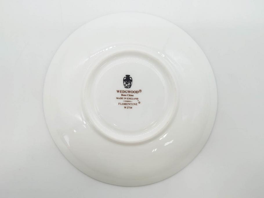 イギリス　WEDGWOOD(ウェッジウッド)　FLORENTINE TURQUOISE(フロレンティーン ターコイズ)　上品な佇まいのティーカップ&ソーサー4客セット(グロテスク文様、フルーツ、果物、ピオニー、C&S、洋食器、英国)(R-081218)