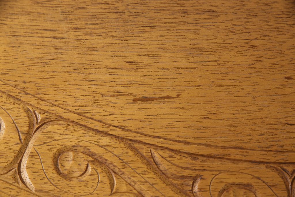和製ビンテージ　激レア!　アイヌ　クルミ材　特注　細やかな彫り込みが美しい丸形ちゃぶ台(ローテーブル、座卓、ヴィンテージ)(R-052766)