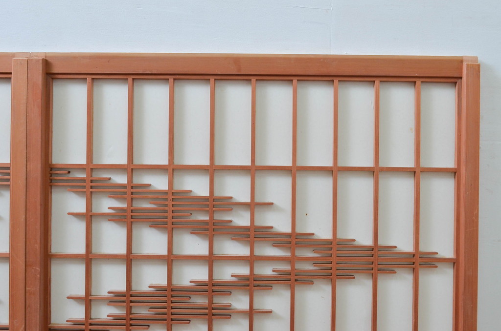 ビンテージ建具　和の空間を高める凝った作りの障子戸窓2枚セット(引き戸、ヴィンテージ)(R-080877)