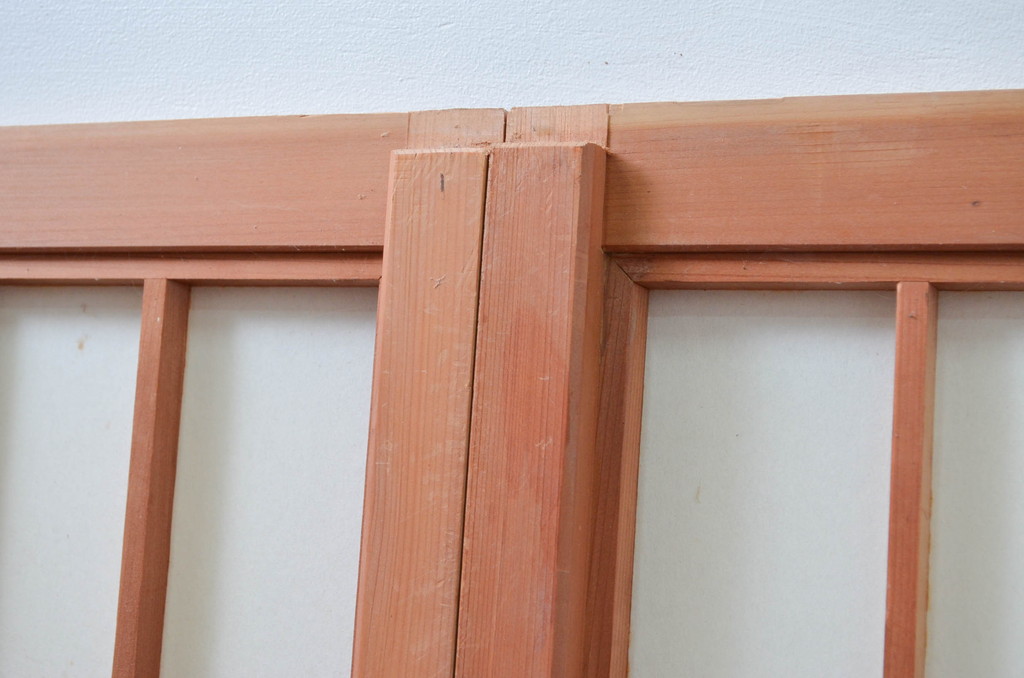 ビンテージ建具　和の空間を高める凝った作りの障子戸窓2枚セット(引き戸、ヴィンテージ)(R-080877)