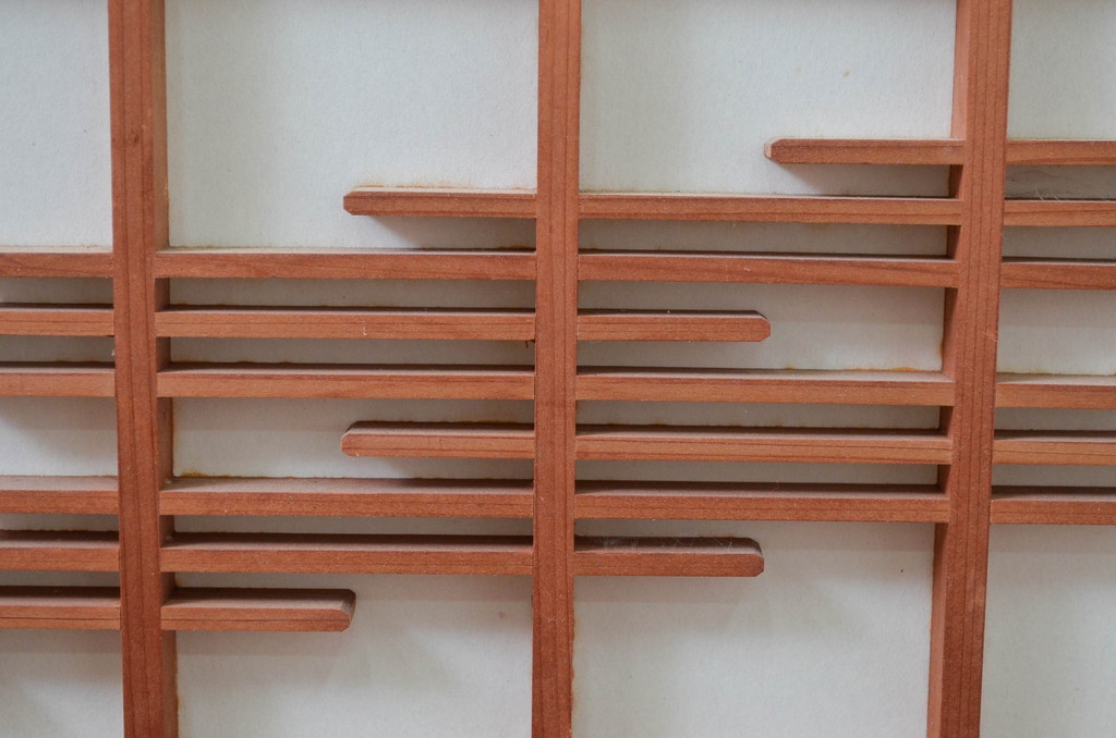 ビンテージ建具　和の空間を高める凝った作りの障子戸窓2枚セット(引き戸、ヴィンテージ)(R-080877)